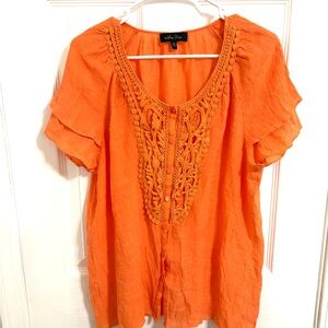 Melissa Paige Vibrant Orange Blouse with Lace Accents